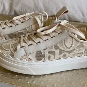 Chloe Lauren Lace Sneaker - Beige, Size 5